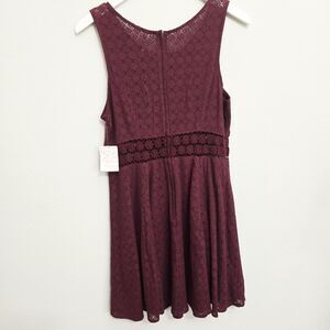 NEW Free People Maroon Lace Floral Eyelet Waist Mini Dress Size 12 NWT